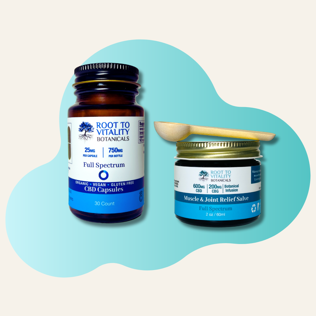 Organic & Vegan 25MG CBD Capsules + Muscle & Joint Relief Salve (600MG CBD | 200MG CBG | Botanical Infusion) 