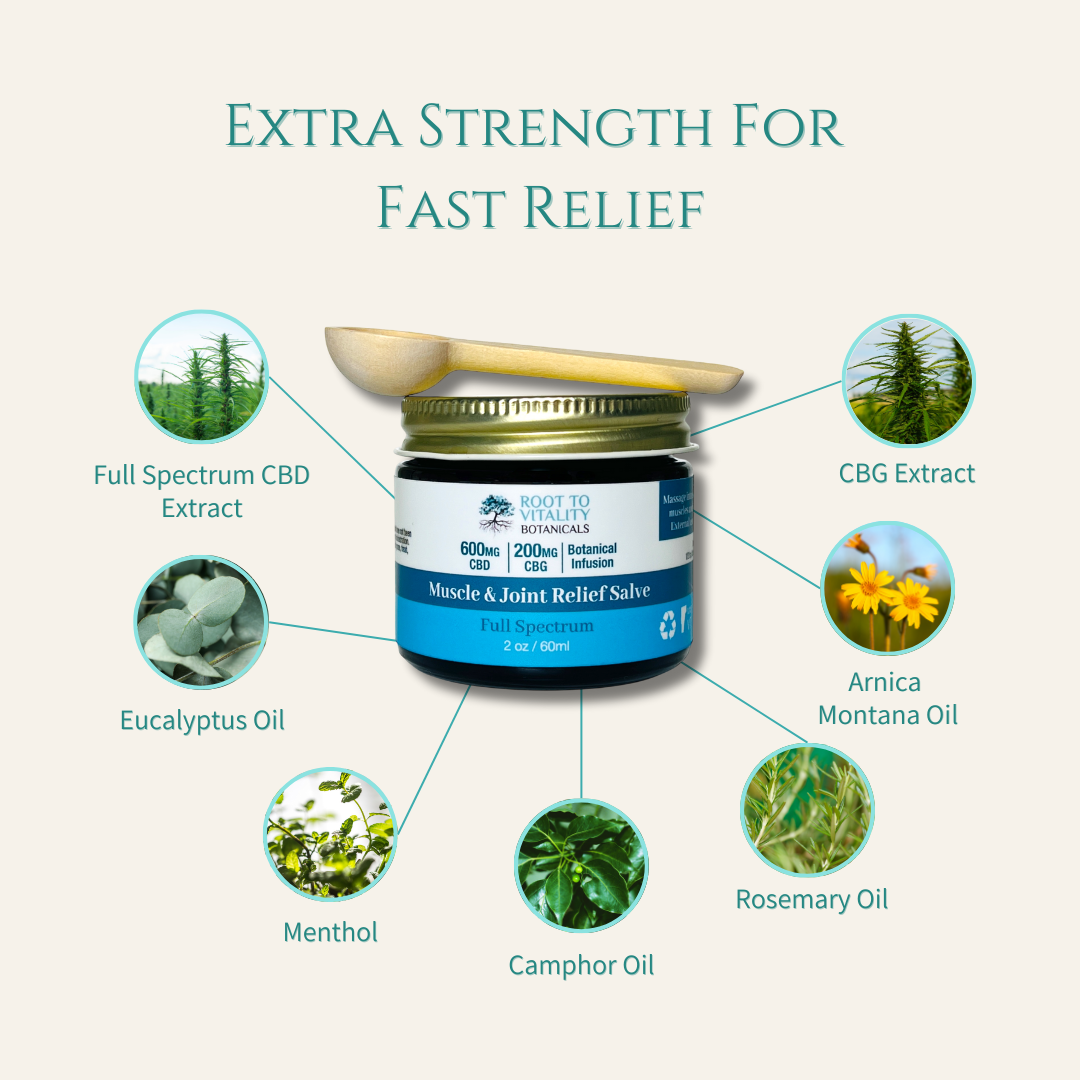 Muscle & Joint Relief Salve (600MG CBD | 200MG CBG | Botanical Infusion) - Ingredients