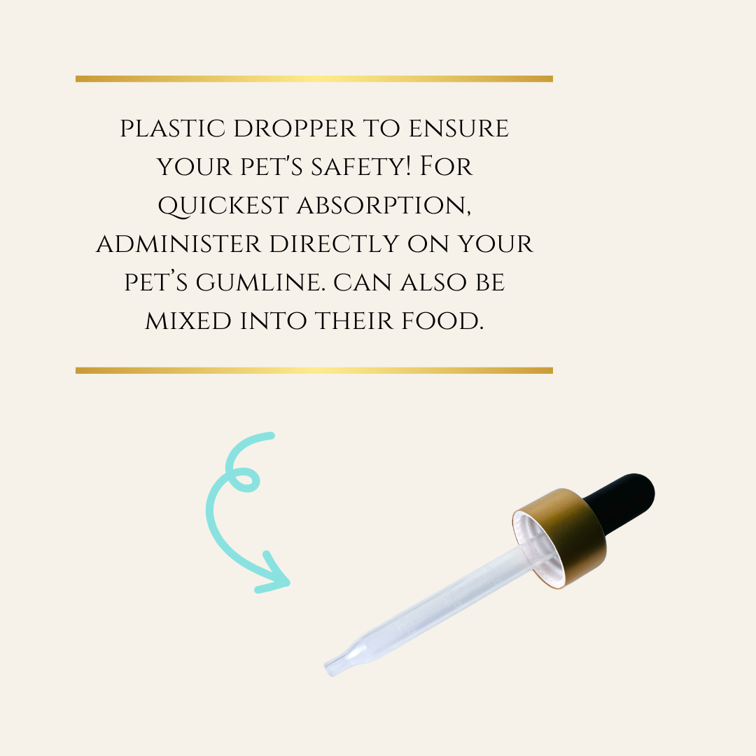 Pet Tincture includes plastic dropper to ensure your pet's safety! 